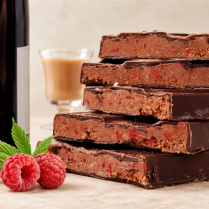 Turrón Artesanal Praliné de Chocolate, Vino Reducción y Frambuesa